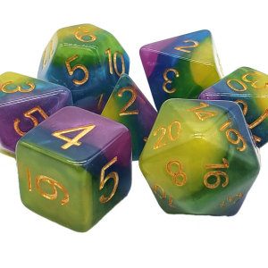 Old School 7 Piece DnD RPG Dice Set: Gradients - Royal Wedding
