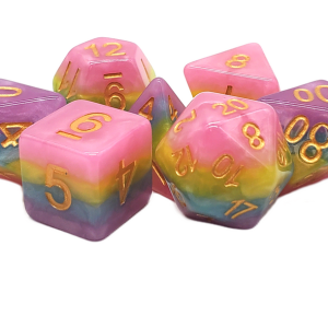Old School 7 Piece DnD RPG Dice Set: Gradients - Cotton Candy