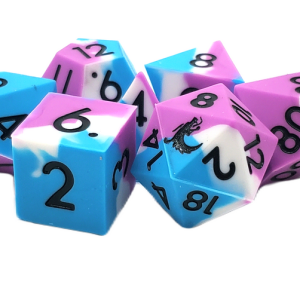 Old School Dice: Silicone 7-Piece Sets - Blue, White & Lilac